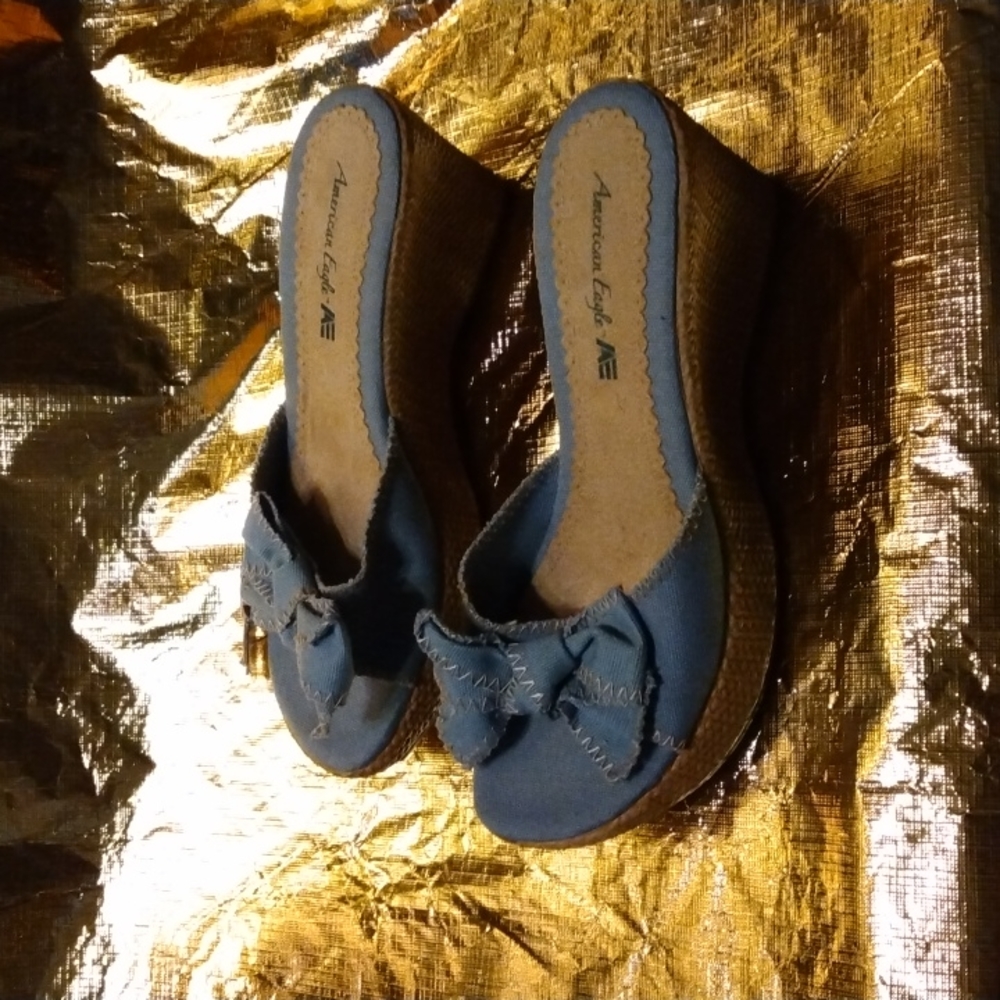 NWT American Eagle Light Blue Wedge Sandals US size 8 - Picture 4 of 6